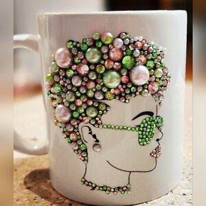 Chic Beaded Affirmation Mug with Green and Pink Details